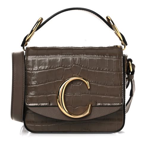 chloe mini c bag army green|CHLOE Calfskin Crocodile Embossed Mini C Bag Army Green .